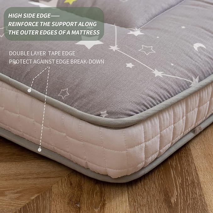 MAXYOYO Grey Constellation Futon Mattress, Japanese Floor Mattress Quilted Bed Mattress Topper, Extra Thick Folding Sleeping Pad Breathable Floor Lounger Guest Bed for Camping, King