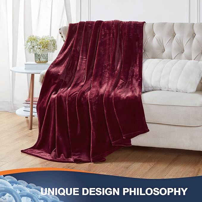 Walensee Fleece Blanket Plush Throw Fuzzy Lightweight (Twin Size 60x80 Burgundy Red) Super Soft Microfiber Flannel Blankets for Couch, Bed, Sofa Ultra Luxurious Warm and Cozy for All Seasons