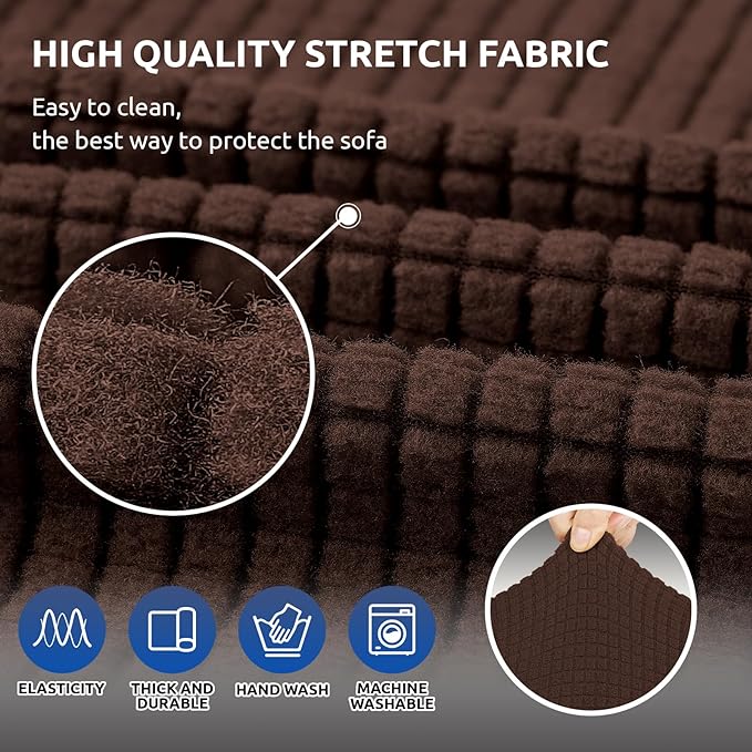 Stretch Couch Covers for Sofa, 3 Cushion Couch Slipcover, Chocolate | 1-Piece - Image 5