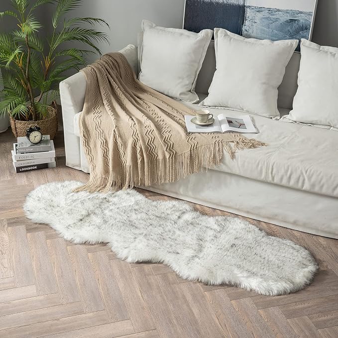 MIULEE Fluffy Area Rug 2x6 ft Faux Fur Sheepskin Rug Gradient Grey | Luxury - Image 7