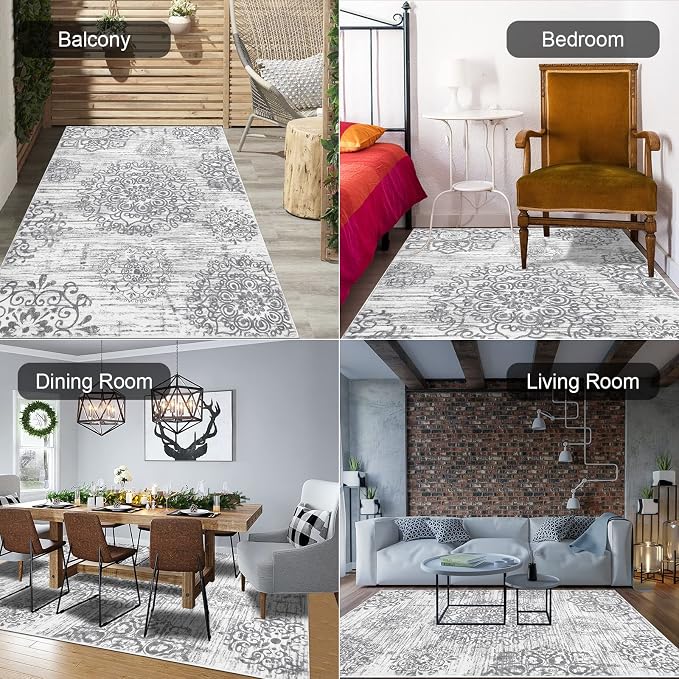 HEBE Area Rug for Living Room 4'x6', Washable Non Slip Boho Bedroom Rug | Large - Image 6