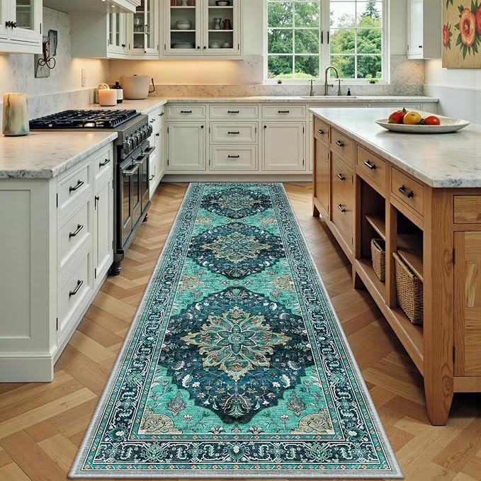 RELEANY Washable Area Rug, Runner 3'x9', Teal | Non-Slip, Water Repellent by RELEANY