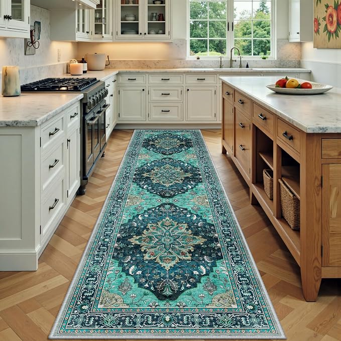 RELEANY Washable Area Rug, Runner 2'x7', Teal | Non-Slip, Water Repellent by RELEANY