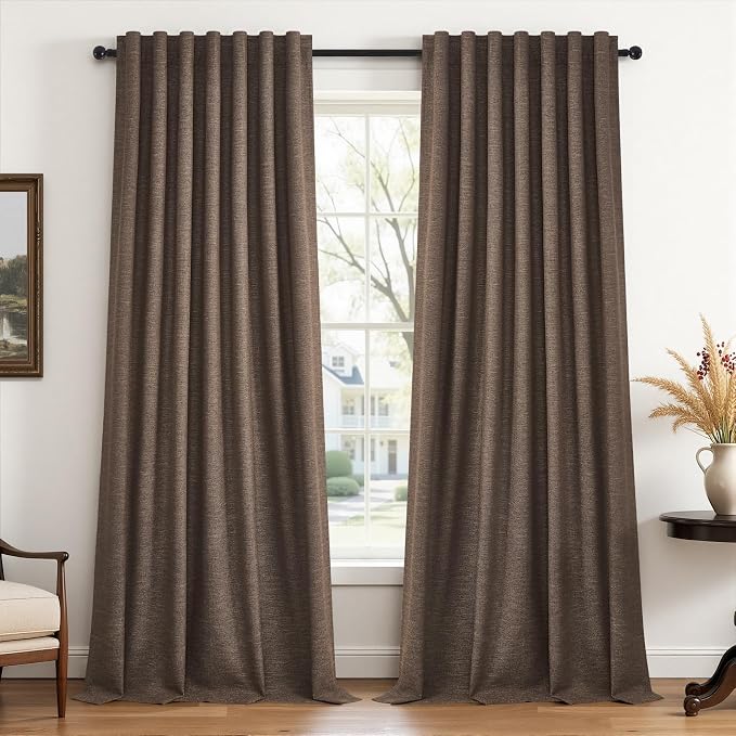 Topfinel 96 Inch Blackout Linen Curtains 2 Panel Set by Topfinel
