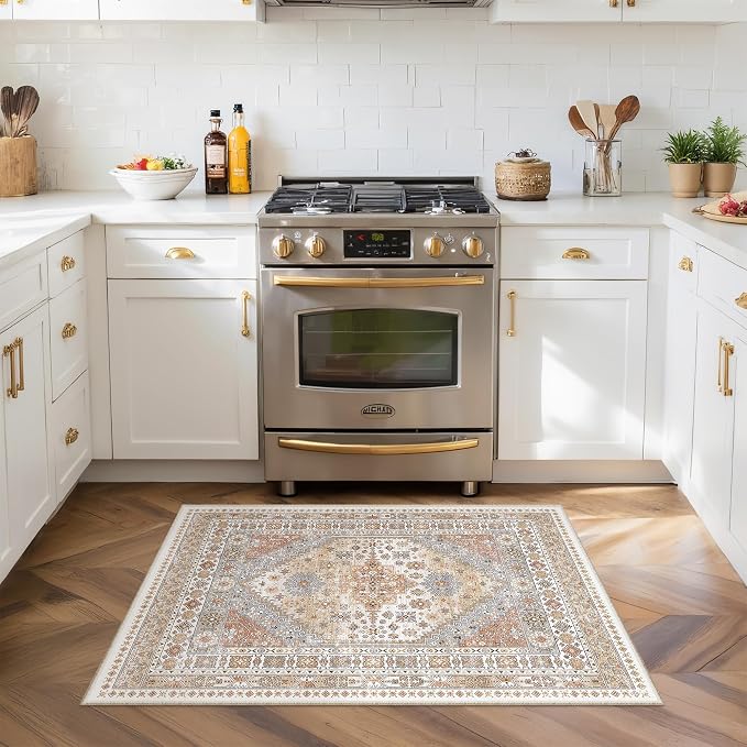 3x4 Washable Area Rug for Entryway Non Slip Kitchen Rugs, Soft Vintage Living - Image 4
