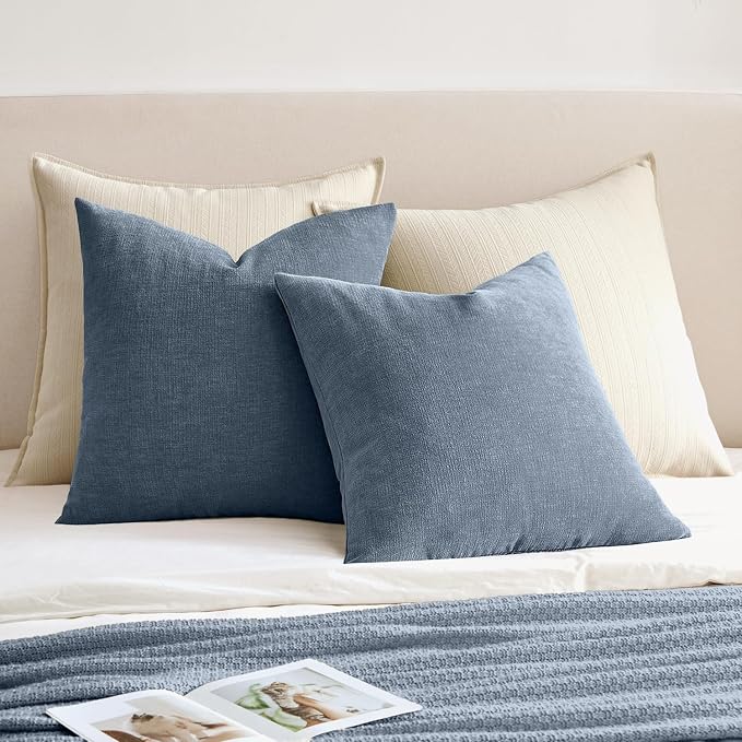 MIULEE Dark Grey Blue Chenille Couch Throw Pillow Covers, 20x20 | Set of 2 - Image 4