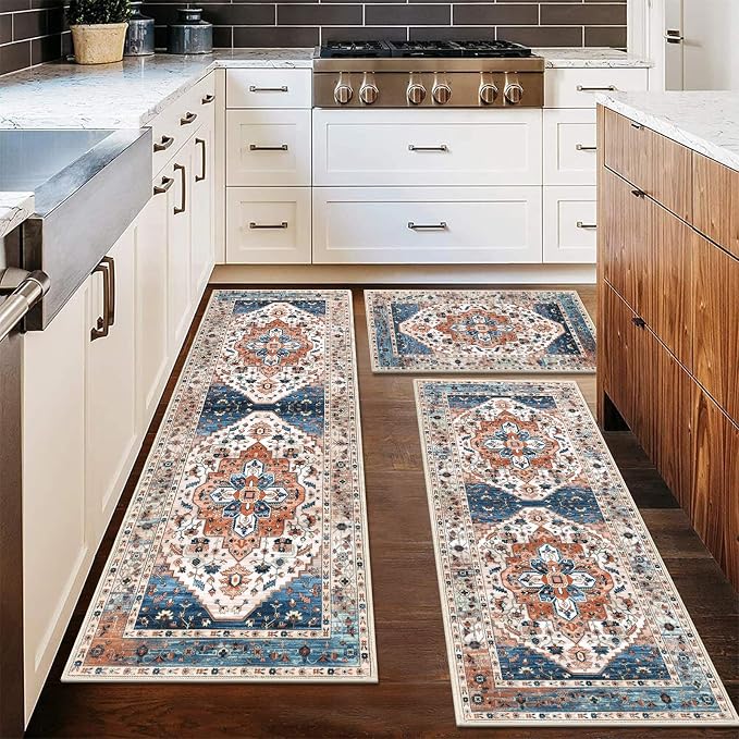 HEBE Boho Kitchen Rugs Set of 3, Non Slip Washable Kitchen Mats - Image 7