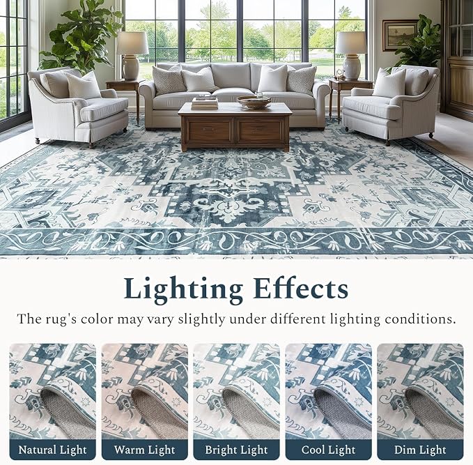 Rugflix 9x12 Area Rugs for Living Room, Washable Light Blue Large Rug | Machine - Image 6