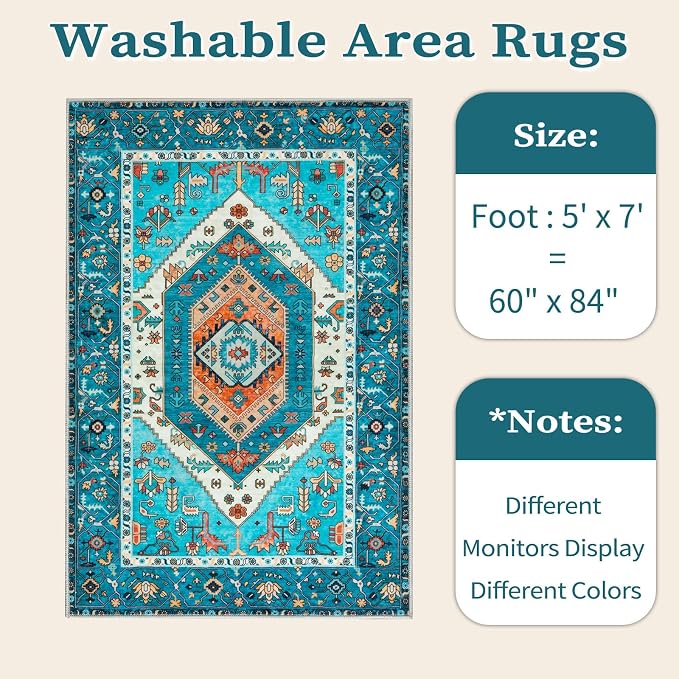 SERISSA 5x7 Washable Non Slip Boho Area Rug - Image 6