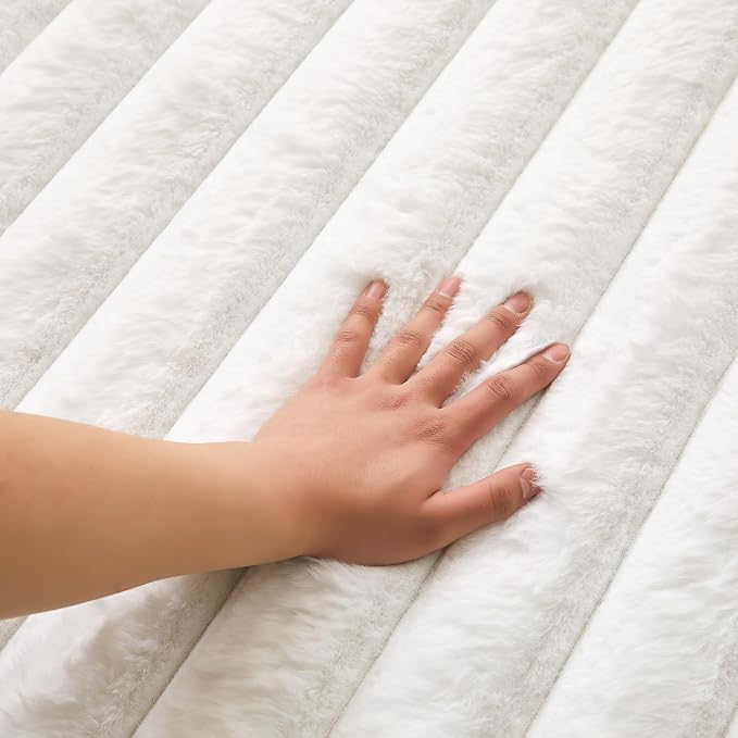 White Rabbit Striped Plush Rug 3'x5', Fluffy Faux Fur Shaggy Area Rug - Image 4