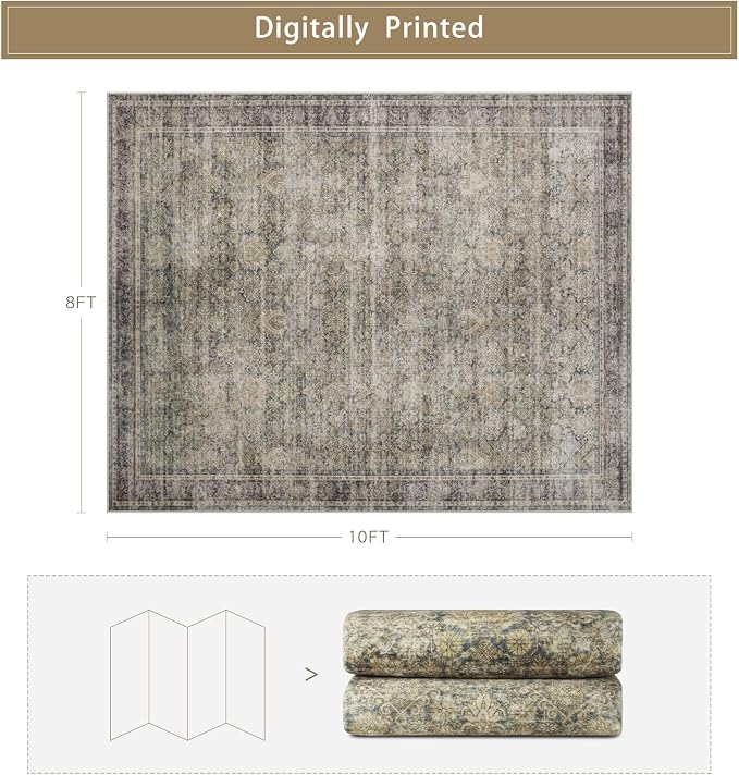 Green Brown 8x10 Washable Area Rugs - Image 2