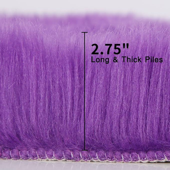 duduta Purple Faux Sheepskin Rug 2x3 ft, Small Faux Fur Chair Covers | Shag - Image 3