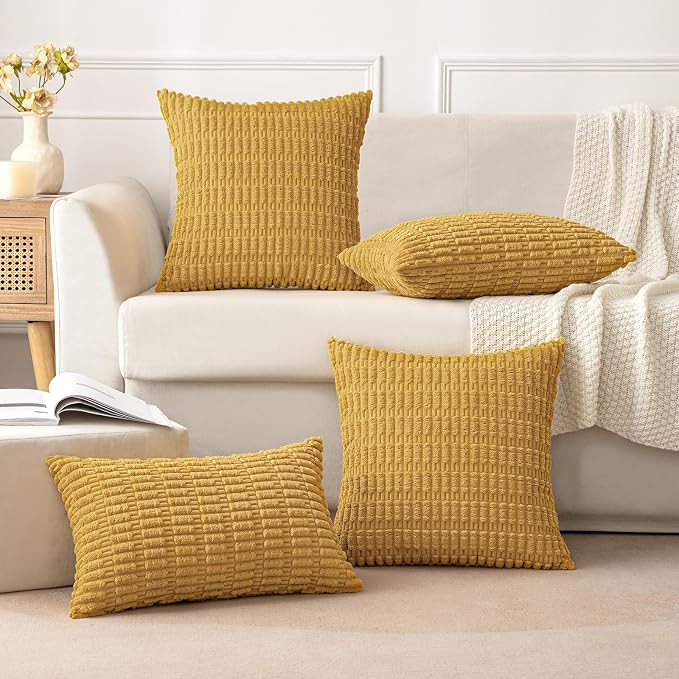 MIULEE Corduroy Decorative Throw Pillow Covers 20x20 Yellow Pack of 2 | Soft - Image 5