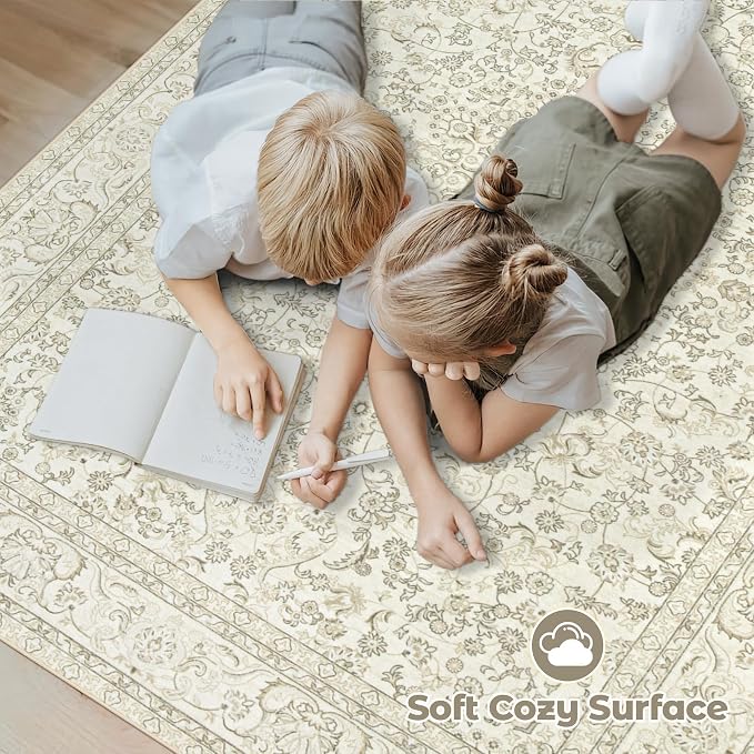 Area Rug 9x12 Washable Rug, Vintage Boho Medallion Rugs Non-Slip Soft Low Pile - Image 4