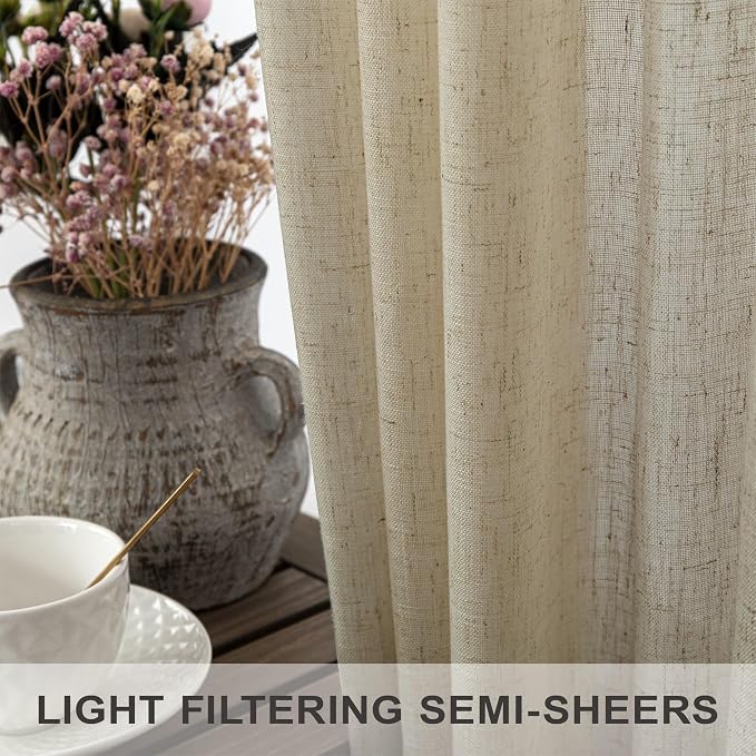 Burlywood Birch Flax Linen Curtains 84 Inch Length 2 Panels - Image 4