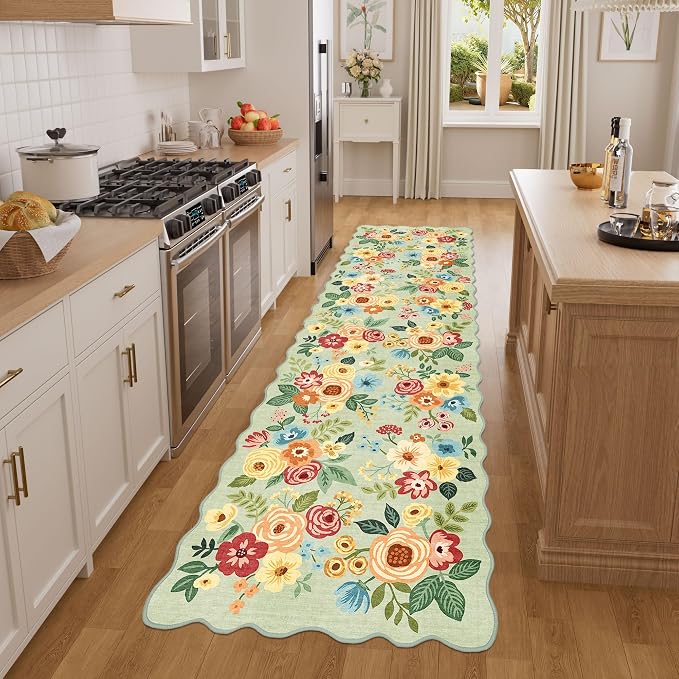 DUKINO 2x7 Runner Rug for Hallway, Floral Washable Rug for Kitchen, Stain - Image 3