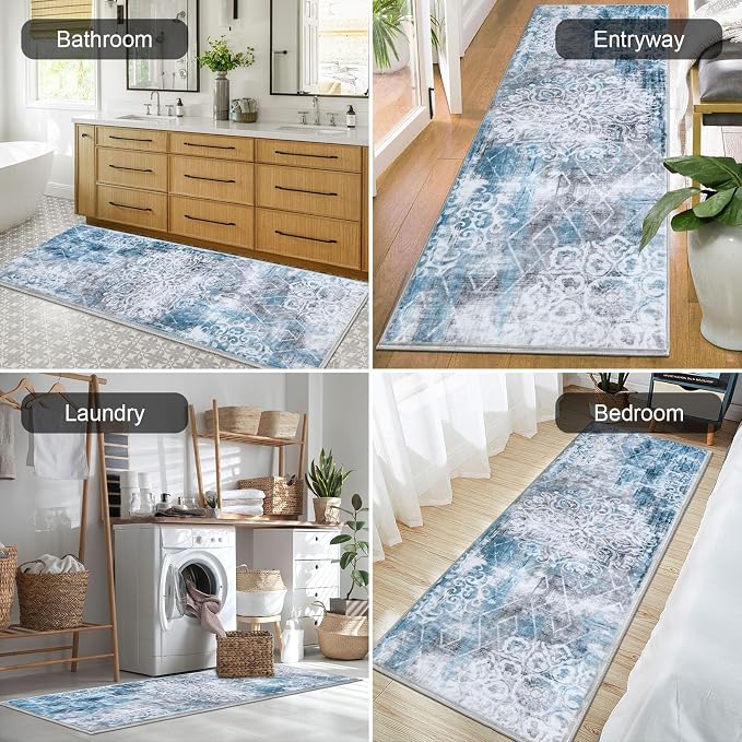 HEBE Hallway Runner Rug 2'x6', Washable Non Slip Kitchen Rug Runner | Soft Boho - Image 4