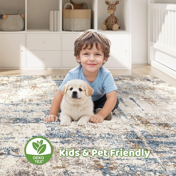 7x9 Area Rug Washable Rugs: Living Room Large Abstract Modern Soft Stain - Image 7