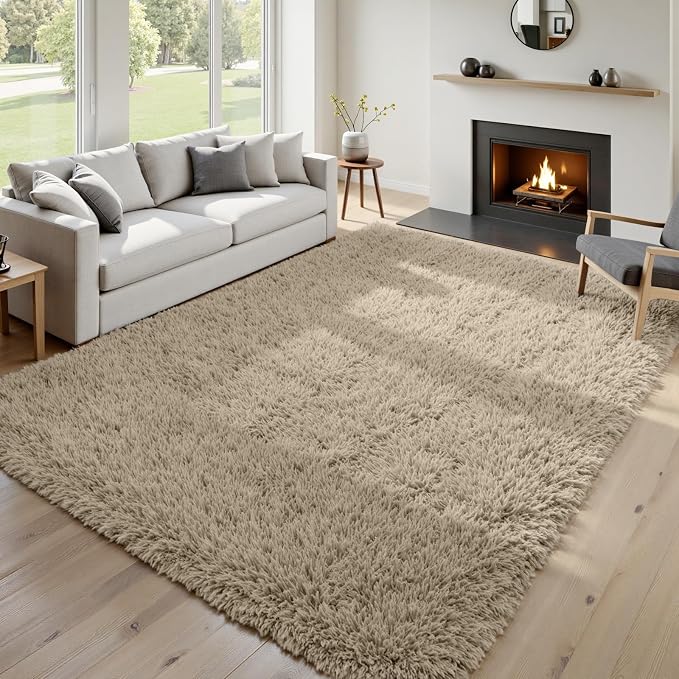 6x9 Fluffy Shag Area Rugs for Living Room Bedroom: Soft Carpet Gray Camel | - Image 2