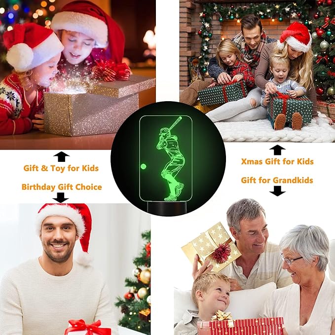 FULLOSUN Baseball 3D Night Light, Sport Gifts Bedside Lamp for Xmas Holiday Birthday Gifts for Baseball Fan with Remote Control 16 Colors Changing + 4 Changing Mode + Dim Function