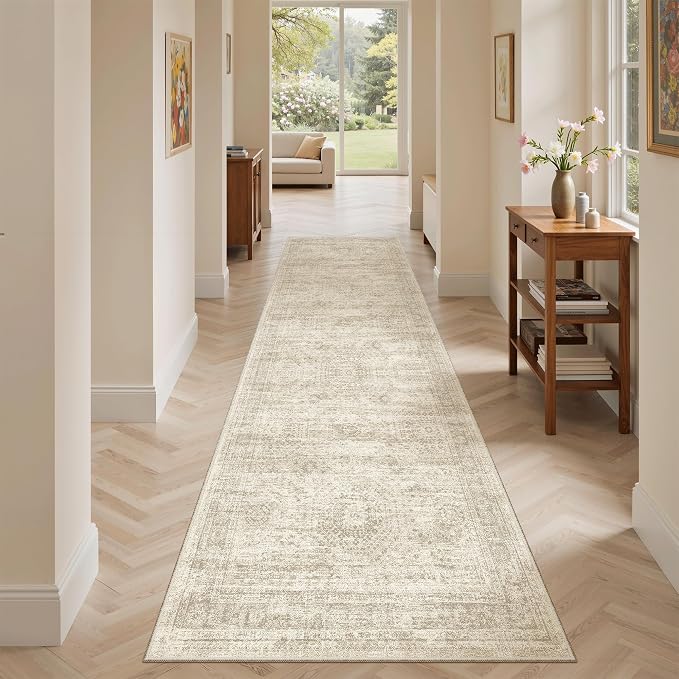 Soalmost Runner Rug 2x8 Washable Non-Slip Hallway Kitchen Runners Beige | Stain - Image 2