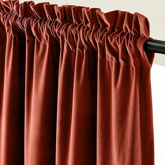 Lazzzy Velvet Blackout Curtains Thermal Insulated Room Window Drapes Super Soft Luxury Curtains for Living Room Bedroom Rod Pocket 2 Panels, Rust Red, 52" W x 96" L