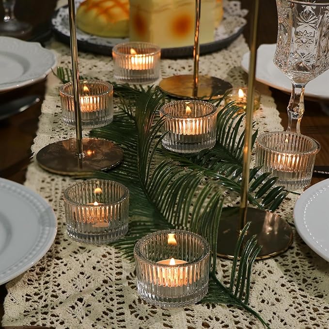 18 pcs Clear Tealight Candle Holders with 18PCS Tealights Candles, Glass Votive Candle Holders Set for Table Centerpiece, Home Decor and Party Supplies