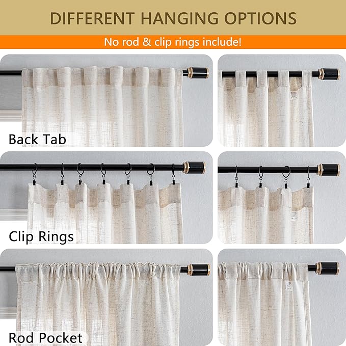 MYSKY HOME Country Curtains for Sliding Glass Door, Back Tab Semi Sheer Curtain - Image 2