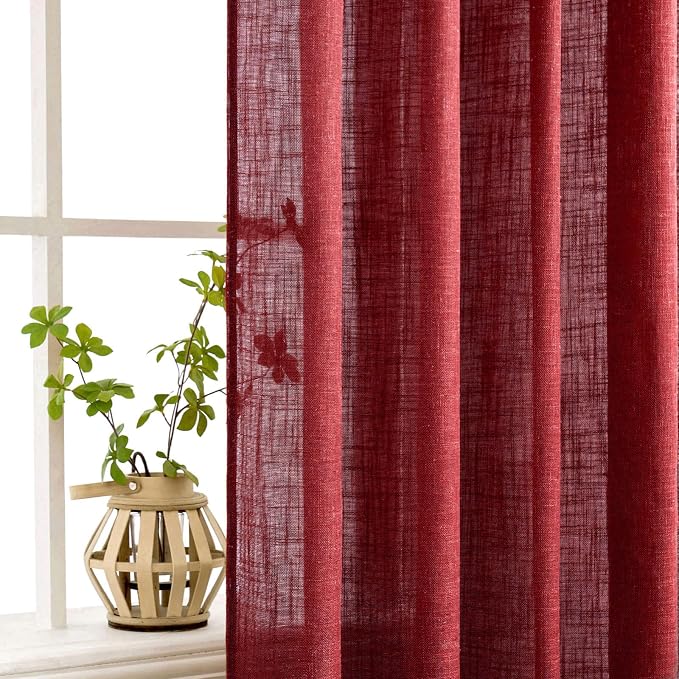 MIULEE Burgundy Red Linen Curtains 52x96 Inch Long - Image 5