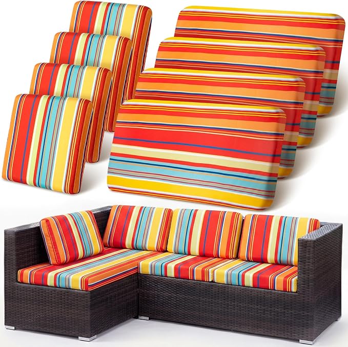 Geyoga 8 Pcs Patio Stretch Sofa Cushion Covers Outdoor Cushion Covers by Geyoga