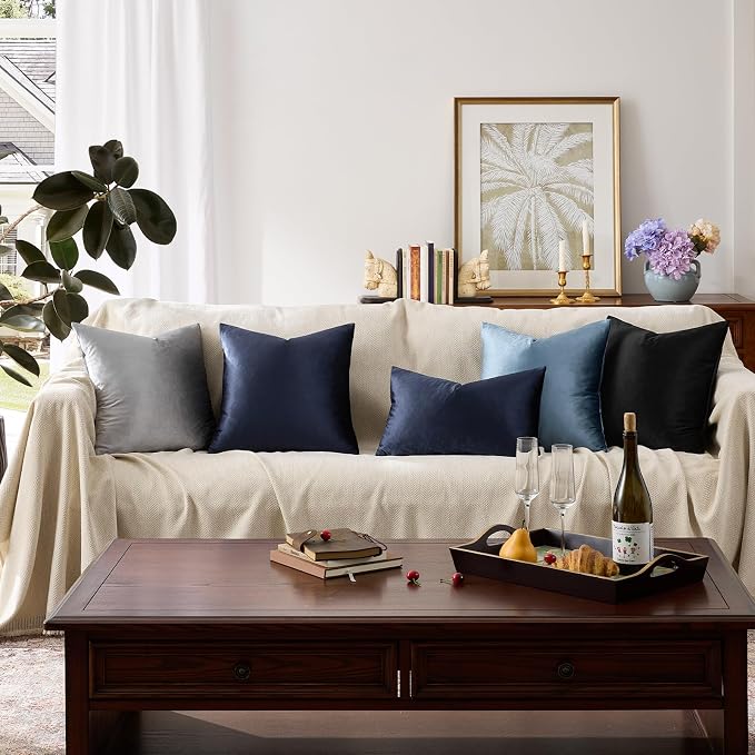 GIGIZAZA Navy Velvet Pillow Covers 16x16 Decorative Pillows Pack of 2 | Blue - Image 7