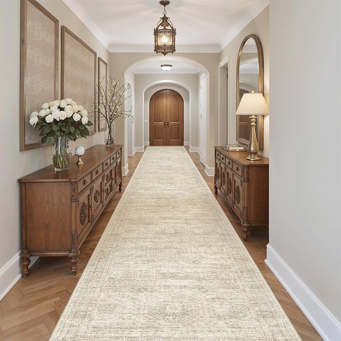 Soalmost Washable 3x20 Hallway Runner Rug Non-Slip Kitchen Entry Rugs Beige | - Image 2
