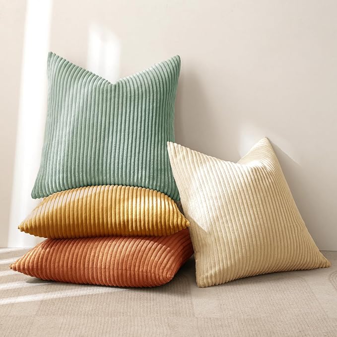 MIULEE Soft Corduroy Decorative Throw Pillow Covers Orange Teal 18x18 | Set of 4 - Image 4