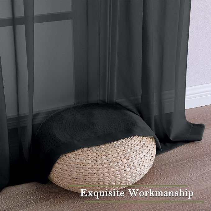 Black Sheer Curtains 63 Inch Length 2 Panels, Voile Light Filtering Living Room - Image 9