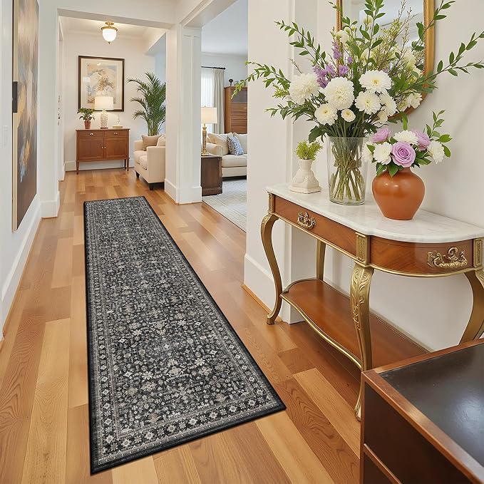 Grey Floral Hallway Runner Rug 2x10 - Image 4