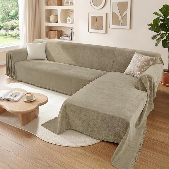 2 Pieces Sectional Couch Covers L Shaped Cover XXXL Quicksand | Thick Washable by Unknown