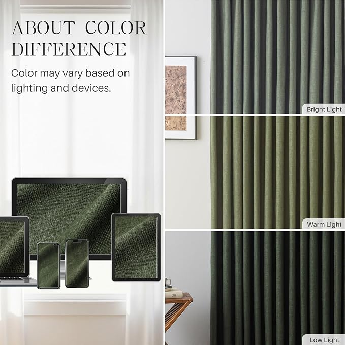 Pinch Pleated Linen Curtains 100% Blackout 102 Inches Long - Image 9