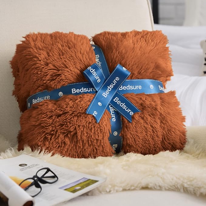 Bedsure GentleSoft Fluffy Burnt Orange King Size Blanket - Image 6