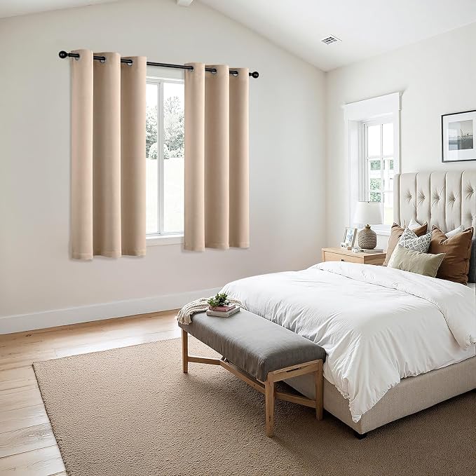 MIULEE Blackout Curtains for Bedroom 2 Panels 29 x 40 Inch Long Beige | Thermal - Image 6