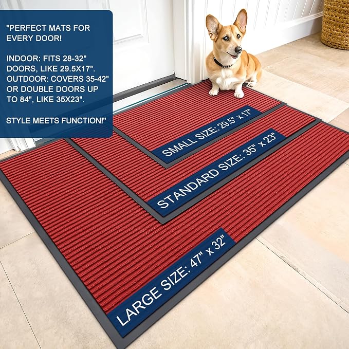 OLANLY 2-Pack Front Door Mats 47x23, Waterproof Heavy-Duty Doormats | Red - Image 2