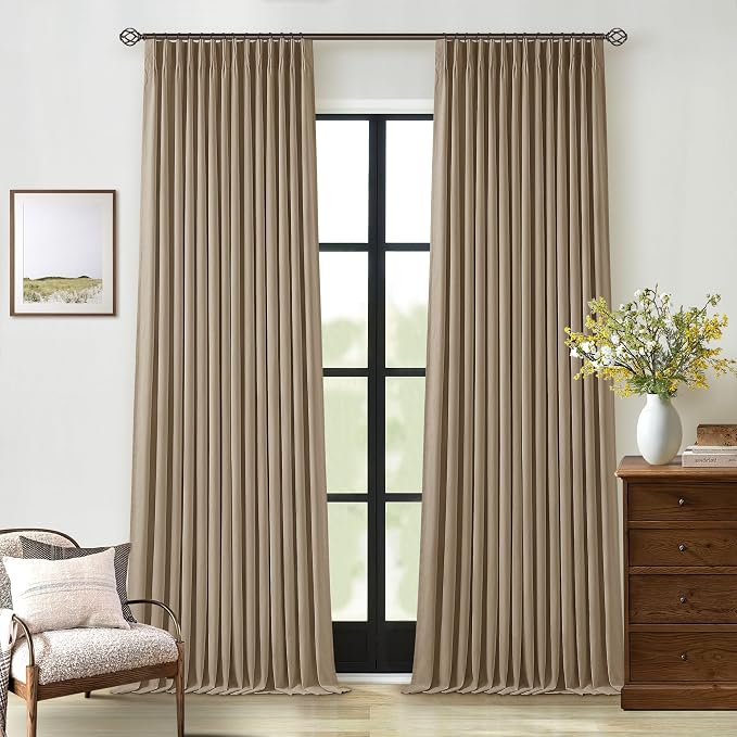 Light Brown Pleated Linen Blackout Curtains 102 Inches Long by Twodrapes