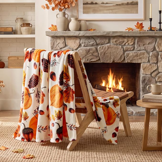 BEDELITE Fleece Blanket Soft Plush Fall Twin Size Autumn Pumpkin 60"x80" | - Image 2