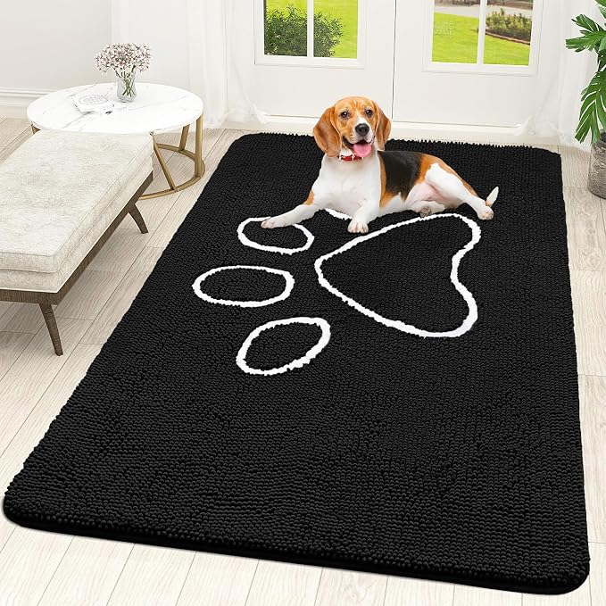 OLANLY Dog Door Mat for Muddy Paws 59x35, Paw Print Design Chenille Mud Mat | by OLANLY