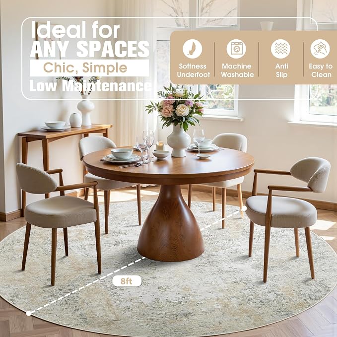 Aelenmu Round Rug 8ft Washable Rug - Image 3