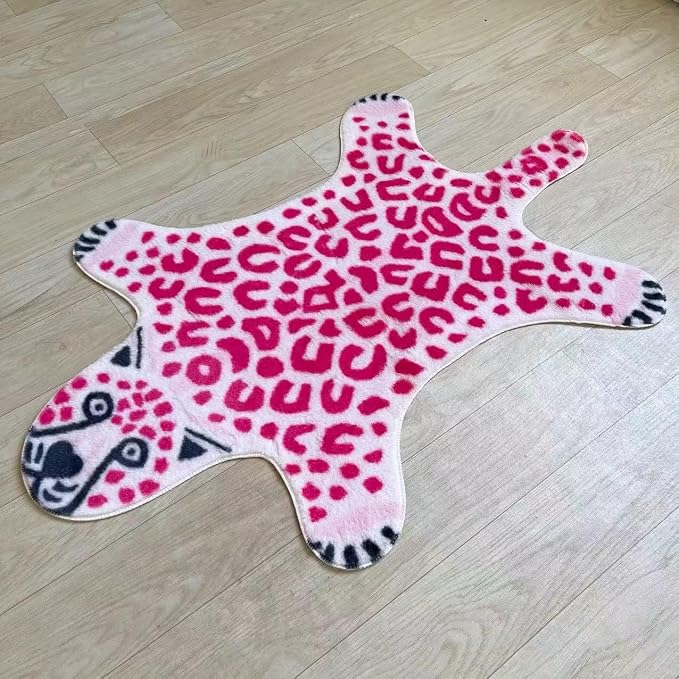 Huichenxing2021FURSTORE Pink Faux Cowhide Leopard Non-Slip Rug 3.3x2.95ft | - Image 4