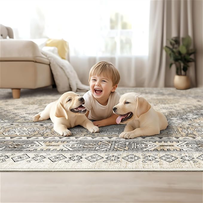 Area Rugs 5x7 Washable Rugs for Living Room, Ultra-Thin Soft Floral Vintage - Image 9