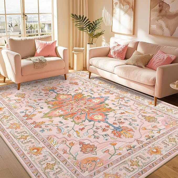RELEANY Washable Area Rug, Water Repellent, Pet Friendly, Vintage Floral Boho - Image 4