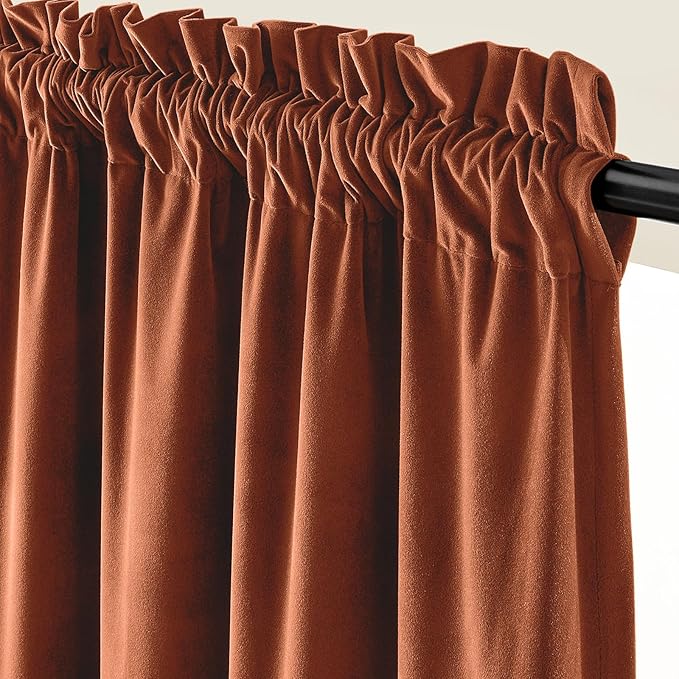 Lazzzy Velvet Blackout Curtains Thermal Insulated Room Window Drapes Super Soft Luxury Curtains for Living Room Bedroom Rod Pocket 2 Panels, Burnt Orange, 52" W x 108" L