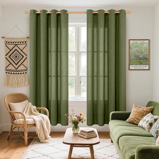 YoungsTex Olive Linen Curtains 72 Inch Length 2 Panels - Image 2