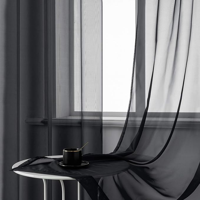 DUALIFE Black Curtains 108 Inches Long for Living Room 2 Panels Grommet Window Semi Sheer Extra Long Curtains for High Ceiling Bedroom Party Parties Backdrop 52X108 Inches 9 FT Floor Length